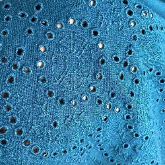 J.Jill Women Shift Dress Small Soft Eyelet Trimmed Bell Sleeve Pacific Small - Picture 6 of 9